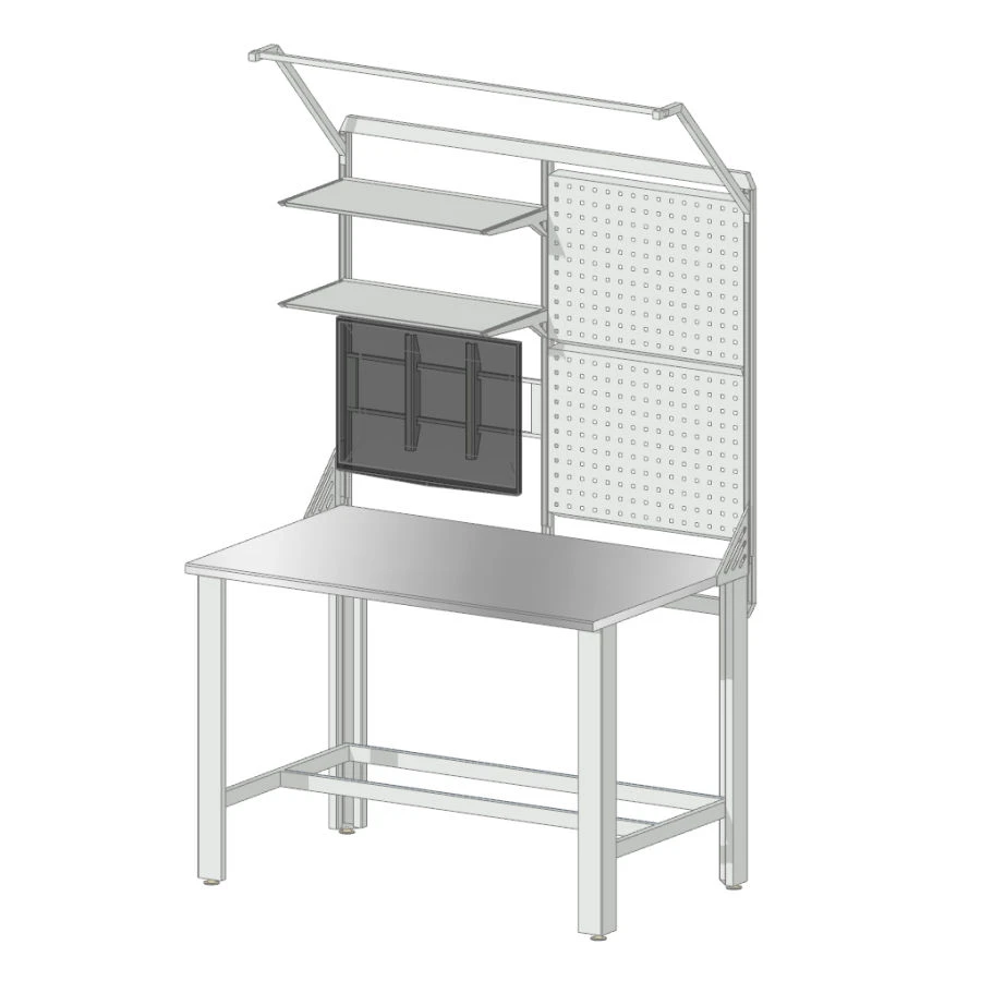 Locksmith's workbench with 304 stainless steel worktop, with monitor bracket and perforated panels 1200x800.