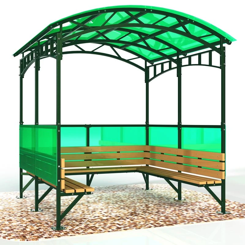Gazebo with benches-smoker with partially closed walls