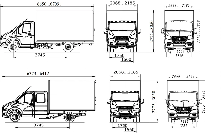 Vehicle, modifications: 2250J0 is made on the basis of GAZ vehicle (GAZelle NN), modifications C45R02, C46R02 (category N2).