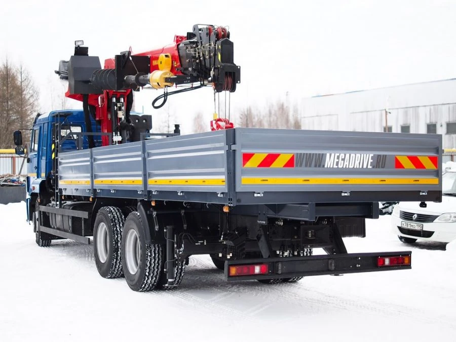 Special purpose vehicle with MKMA type hydraulic loading crane on the basis of KAMAZ 65117 and its modifications 64K04N-UN