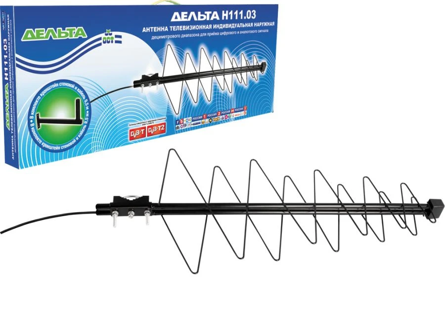Decimetre band (UHF) logoperiodic antenna DELTA H111.03 in a box with cable and bracket