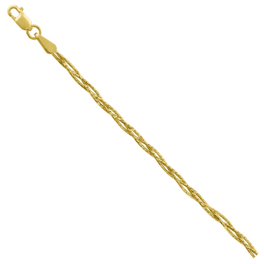Gourmet 585 yellow gold bracelet hammered round braid of 3 chains with diamond facet NB15-311 0,4MM 20SM 3,38G