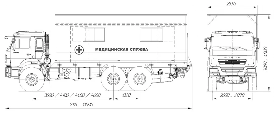 Medical service van on the chassis of vehicles type 57564 of modification: 57561Z on the basis of KAMAZ chassis of modification 