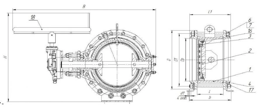 Interflanged rotary disc gate SAZ 99022 DN 150-1200 PN 1,0-1,6 MPa