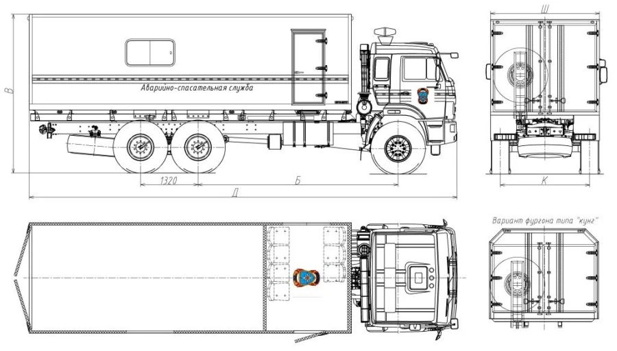 Emergency rescue trucks mod. 5759K1, 5759K4 without CMU on the basis of KAMAZ chassis mod. 43118-A5, 43118-50, 43118-37, 43118-R