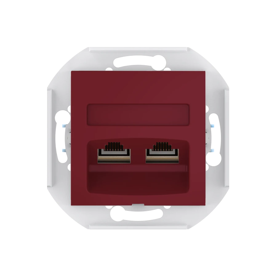 CADUCEUS ALING PRESTIGE Flush-mounted double computer socket with Keystone RJ45 8P8C cat.6 FTP modules, burgundy, art. 6