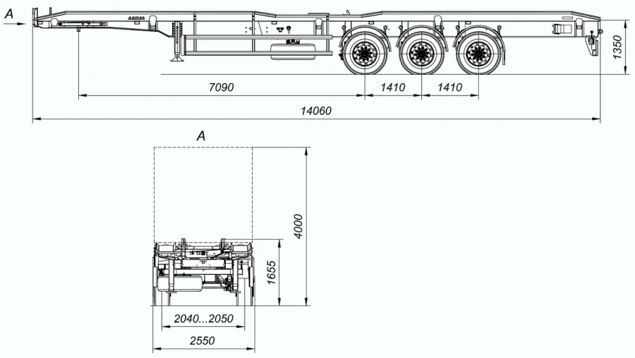 Semi-trailer 9408-32L with CEYLAN AS-1210-225-ST-OV axles with payload capacity of 12 tonnes