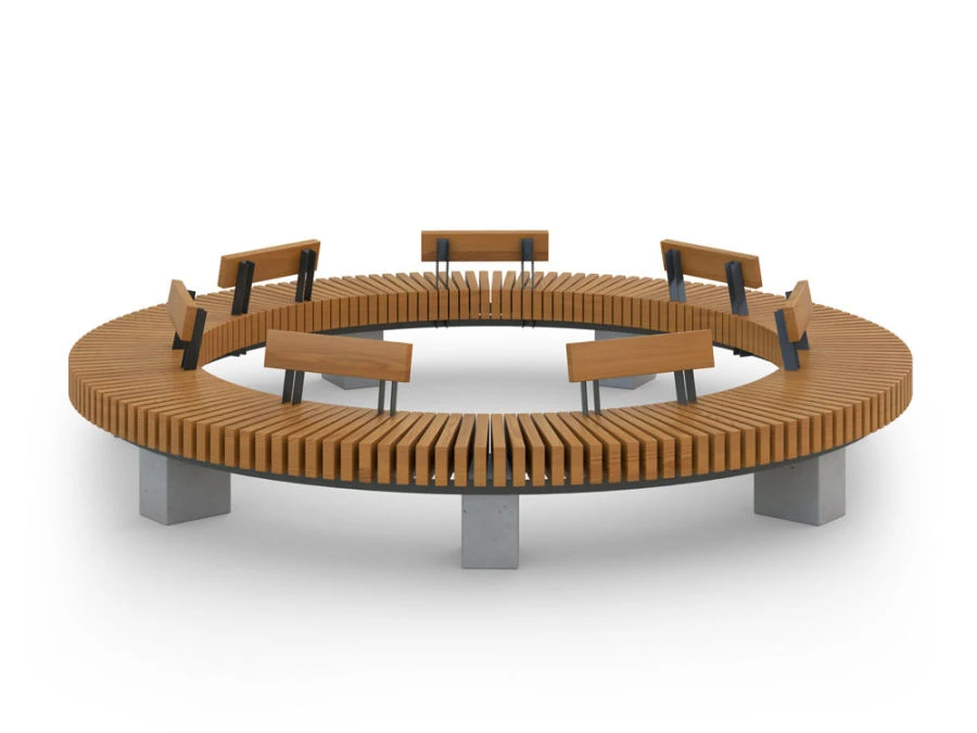 Arc radius bench with backrest (on concrete base) Article No. A1045