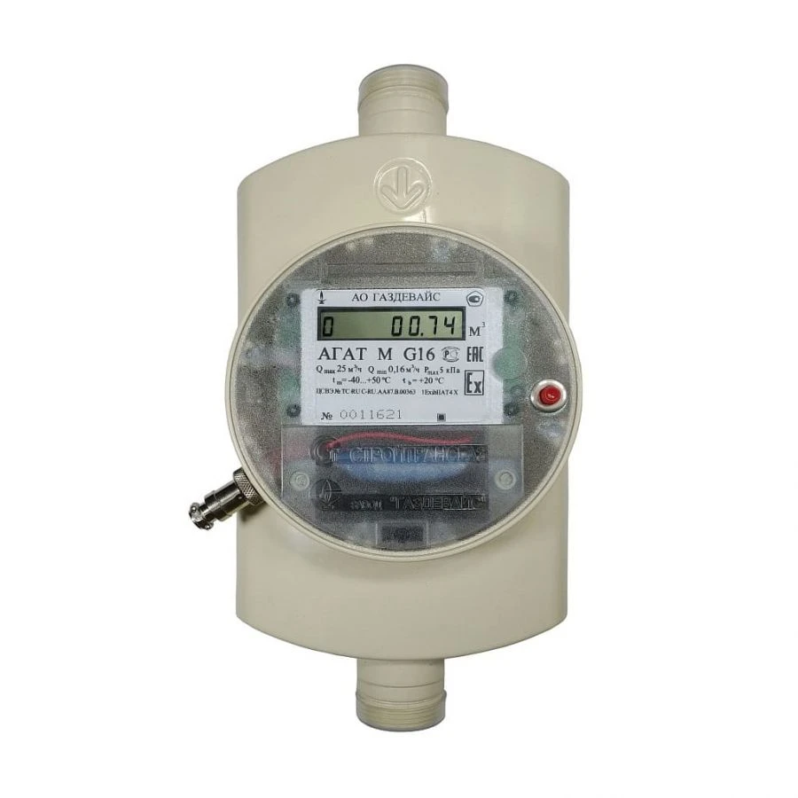 Utility ultrasonic gas meters with automatic temperature correction and electronic indication AGAT M