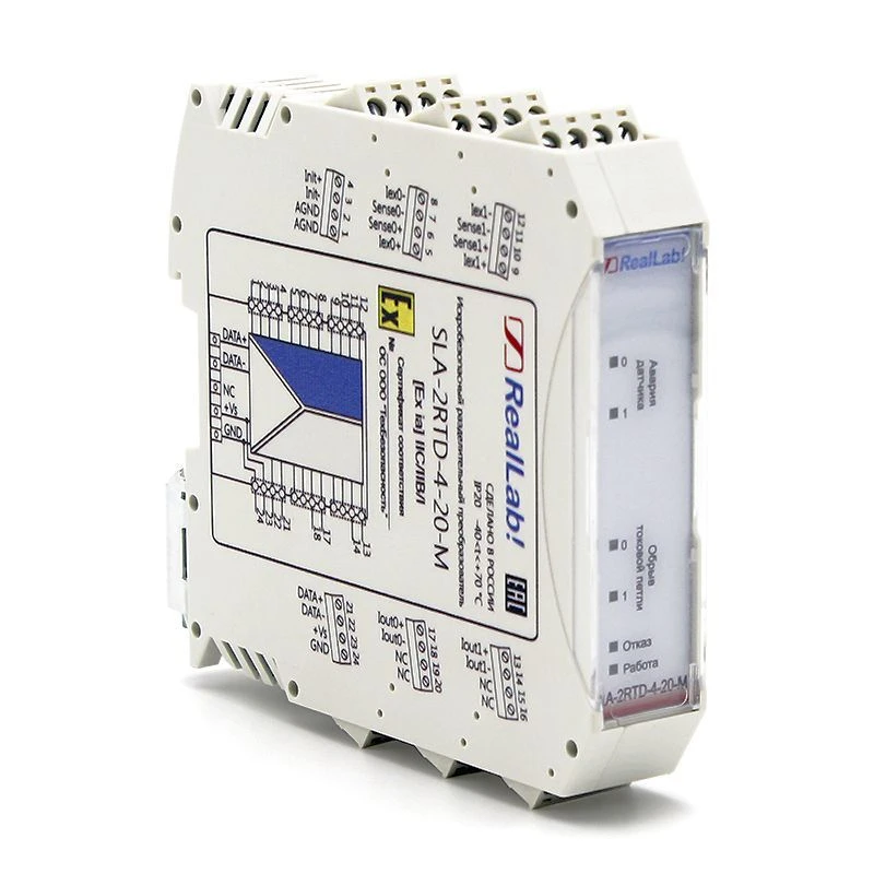 SLA-2RTD-4-20-M Intrinsically safe measuring transmitter of signals from resistance thermistors with 4-20 mA output