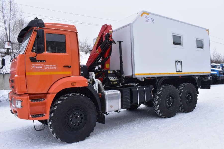 Special van with CMU produced by INMAN JSC on KAMAZ 4308-G5 chassis. Mark GIRD. Type 5849BF. Modification 5849B
