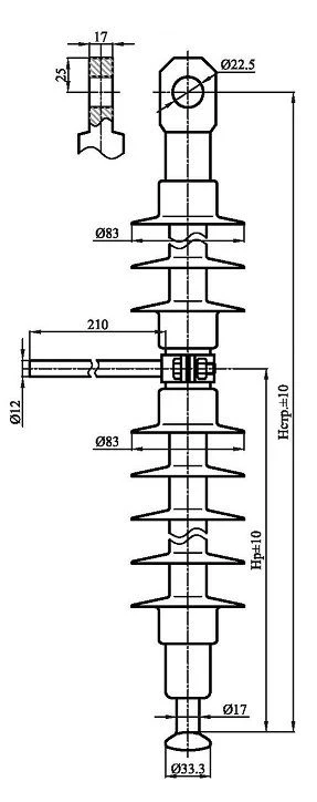 Insulator suspended rod insulator with ribbed sheath made of organosilicon rubber PSPKr 70-3/0,6-0,3-0,3-NV-UP