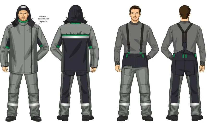 Suit for men. (jacket, trousers) for protection against elevated temperature. (heat. radiation, convective heat, short-term air