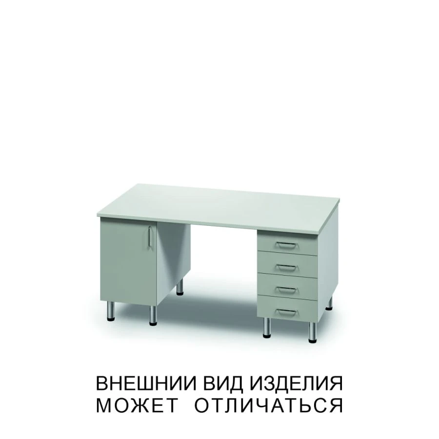 Double desk with swinging door and four drawers