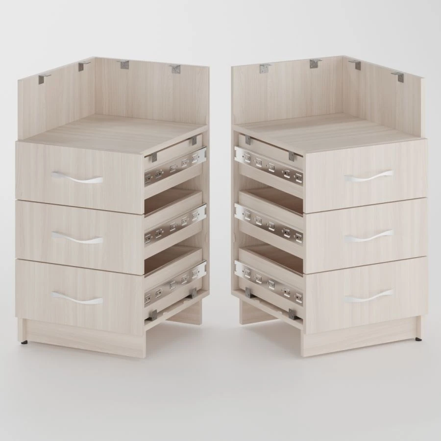 Built-in worktop cabinet 3 drawers and 1 recess
