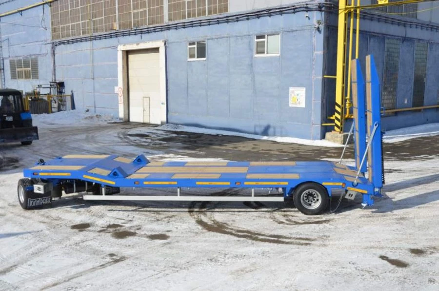 Trailer Politrans 84282-040. In version: platform with decking, with gangways, with flatbed in the front part (on the gooseneck)