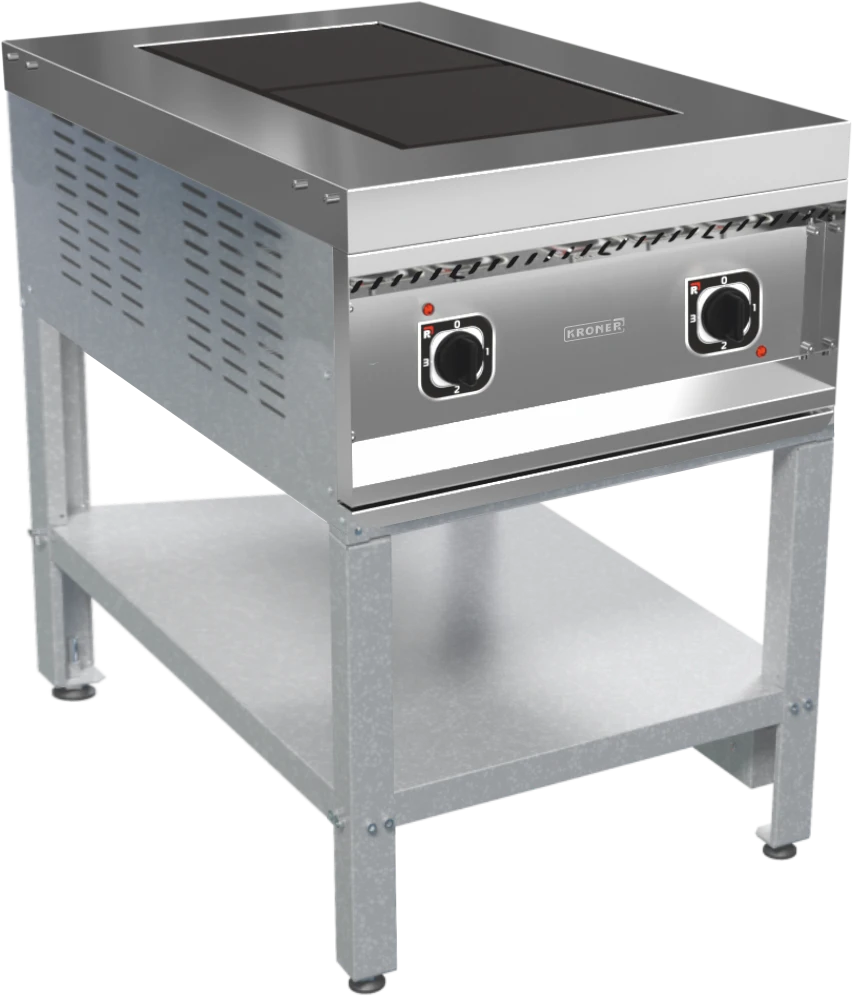 Electric cooker KEP-2P-02 (2 burners KET-0,09, stand, 550*850*850(860) mm.) all stainless steel.