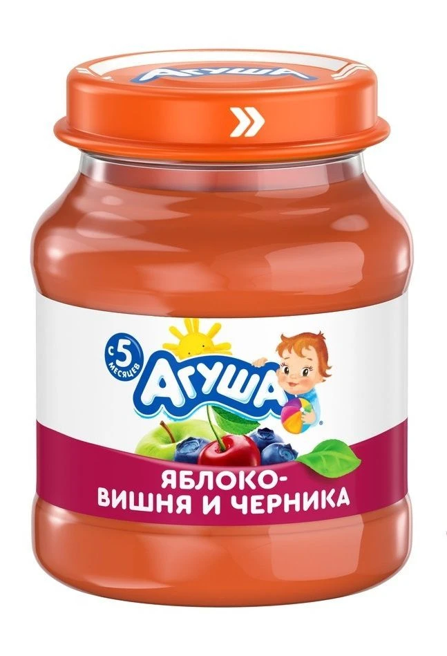 Purée of apple, cherry and blueberry homogenised, t.zn. "Agusha", 80 g. "Agusha", 100 g