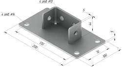 Support SM-F2, with overall dimensions 200x100x44 mm, metal thickness 5,0 mm, stainless steel grade AISI 316L