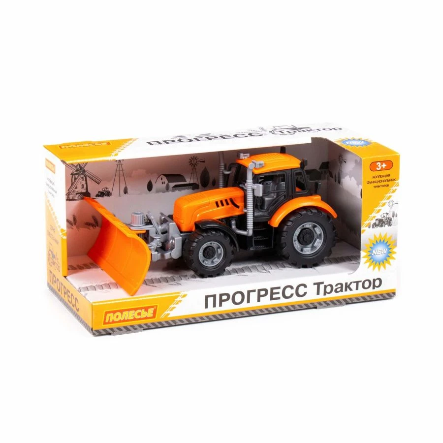 Tractor "Progress" with an inertial shovel and mouldboard (orange) (in a box), Item No. 91765