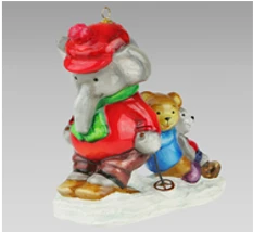 Handmade glass Christmas tree toy "Elephant on Skis"