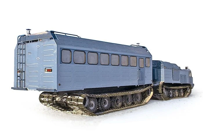 Two-link crawler snowmobile with passenger compartment DT-10PA-1