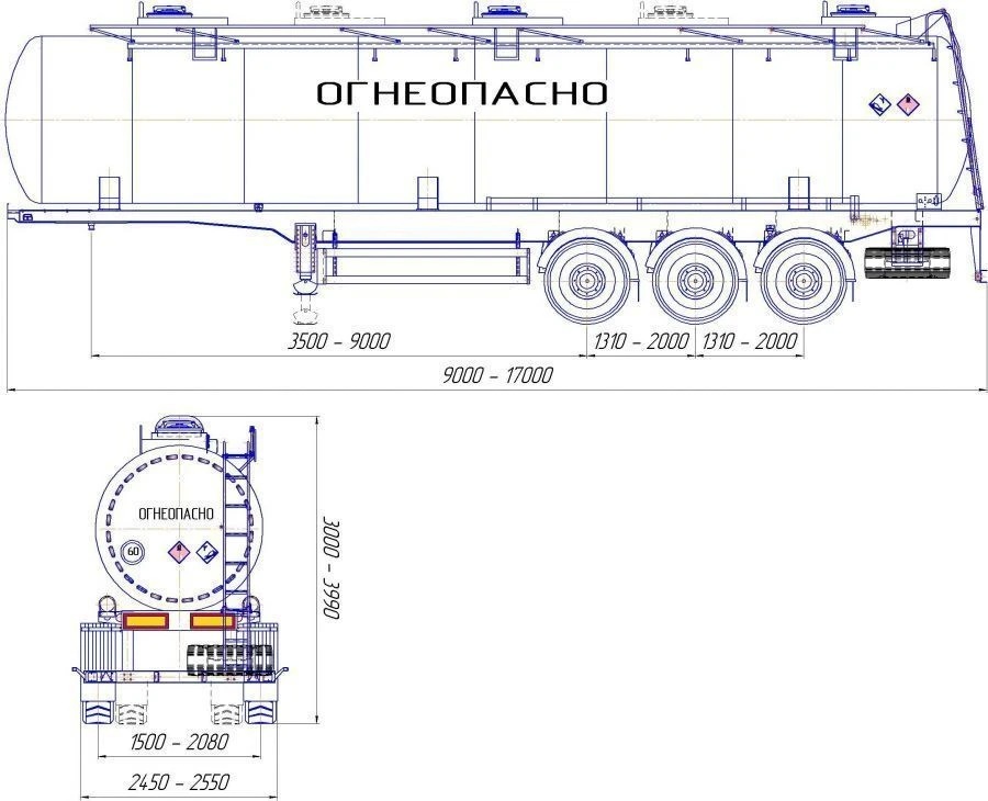 Semitrailer-tanker PC-3-3, type ??3, modification 92295-0000010-08 (without pump). Axial unit AGOS-3-GT7-00.00.000-01.