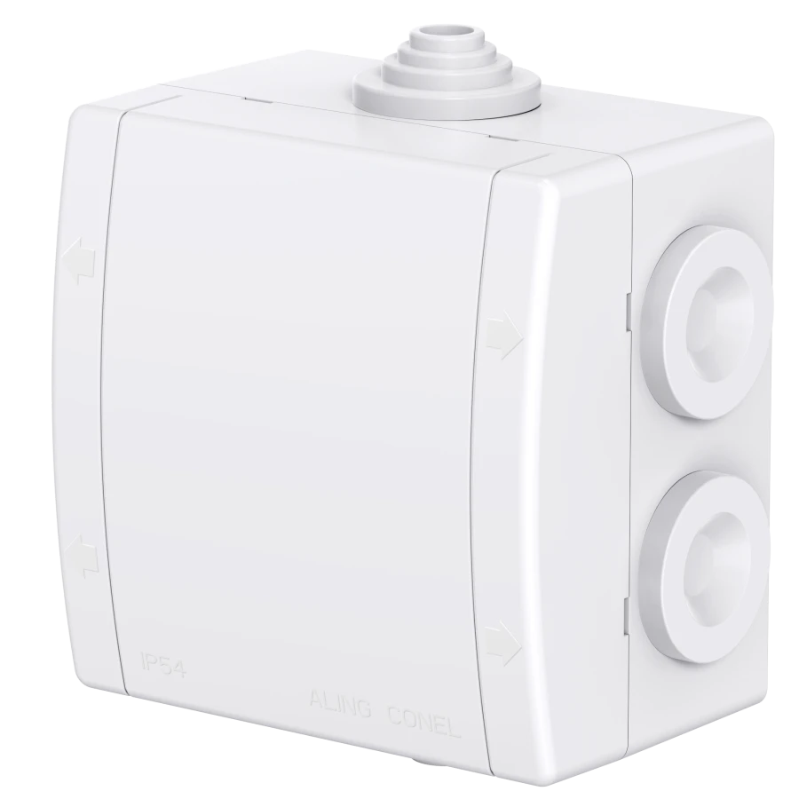 CADUCEUS ALING POWER Junction box for open wiring 80x80x55, 6 entries, IP54, 500V~, lid push-fastening,