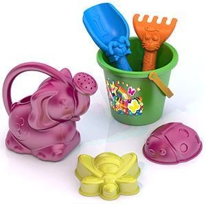 Sand Set No. 82 (Butterfly+ Ladybug moulds, bucket with seal, scoop, rake, watering can)