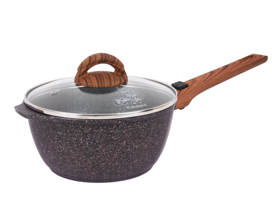 2.5L cast aluminium ladle (with non-stick coating) TM Kukmara, with removable Bakelite handle, glass lid, lini