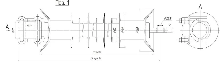 Cantilever rod insulator with ribbed shell made of organosilicon rubber KSPKr 120-3/0,6-P-70