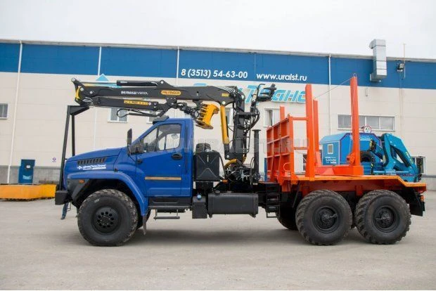 Timber hauler UST brand modification 54538E-03 with CMU: OMTL-70-01, OMTL-120-02, VM10L74 on chassis Ural 55571-6151-70, 55571-6