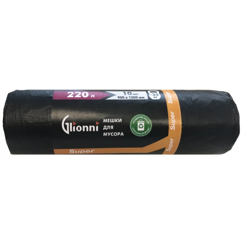 Plastic film sack, trade mark Glionni "SUPER" 220l