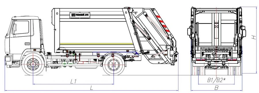 Rear-loading rubbish truck model MK-3546-02