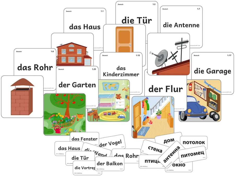 Magnetic poster "My House". Box with a set of cards. (German language)
