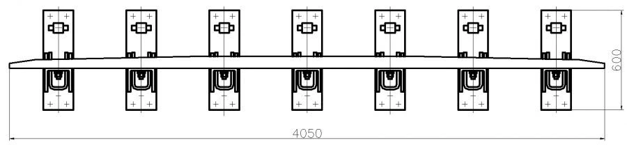 Counter rail of SP850 profile with complete set of pads with stop and fasteners (for SP t. R50 m. 1/11 pr. 2642) project MP380.0