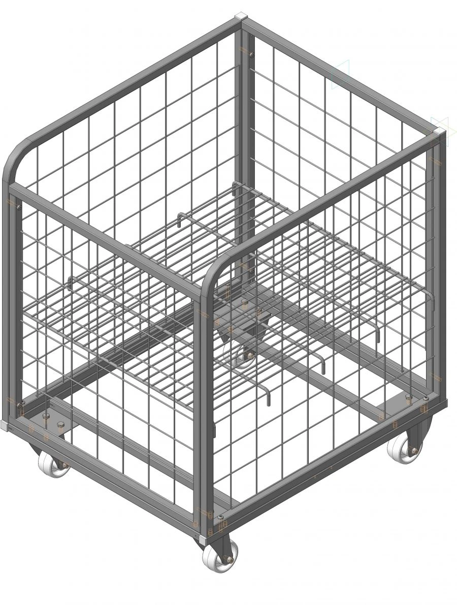 Basket metal on wheels with adjustable bottom