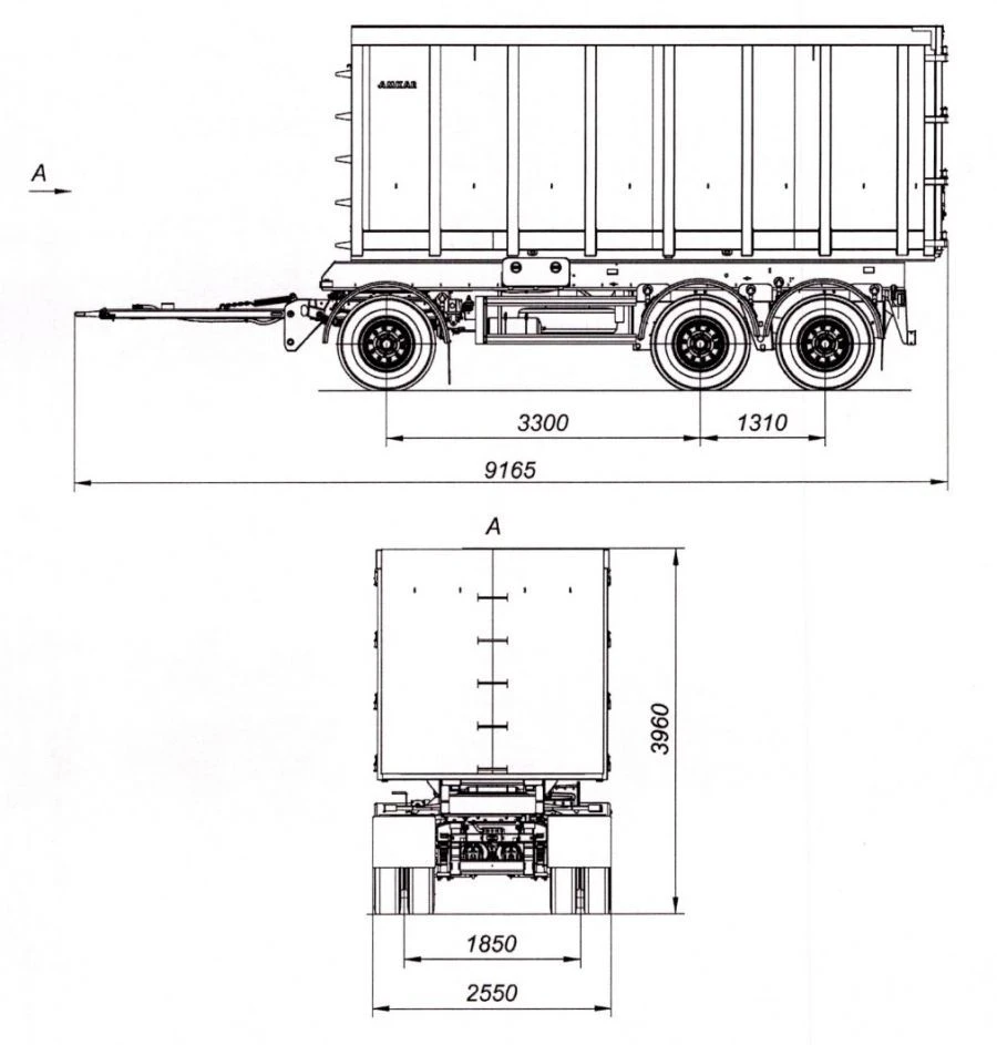 Three-axle scrap wagon trailer 8495-31 with axles HJD13Y30S18-1840T16-060 with payload capacity of 12 tonnes