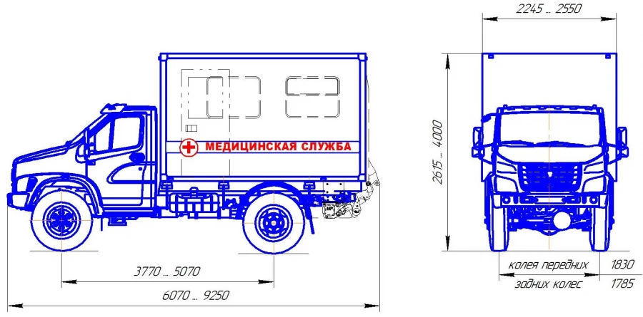 Medical service van type 47191 of modification 37195Z on the basis of vehicle type 3897, modifications: 3897-0000010-24,3897.