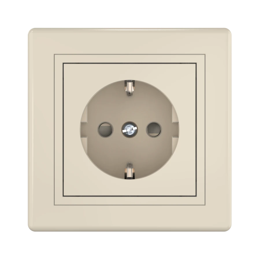 CADUCEUS ALING PRESTIGE flush-mounted earthing socket with blinds with ceramic base 16A, 250V~, beige, art.