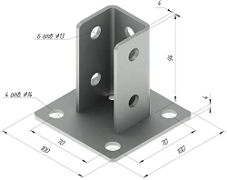 Support SM-F3, with overall dimensions 100x100x94 mm , with metal thickness 4,0 mm, hot-dip galvanised steel.