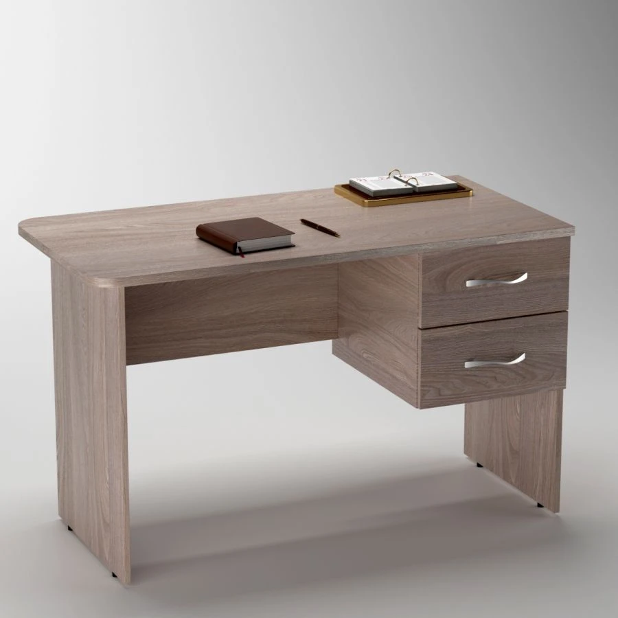 Straight office desk with rounded corners, with 2 drawers
