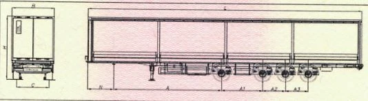 Semitrailer CTTM CARGOLINE 932240-51.00.00.000: modification 932240 flatbed semi-trailer with awning and frame, rear doors (9322