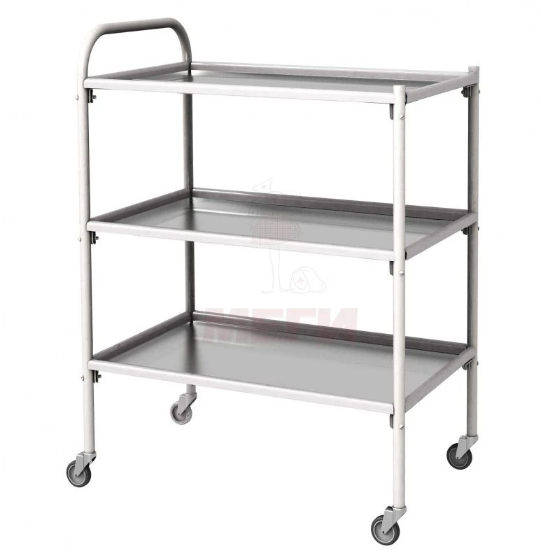 SPp-02-MSK(502M) Mobile metal treatment table with three stainless steel shelves