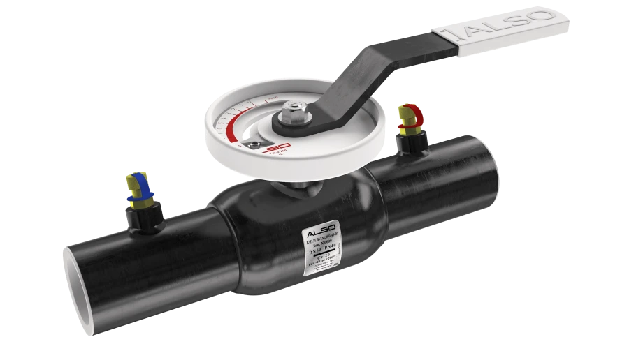 Ball valve ALSO shut-off-regulating welded ball valve with nipples for connection of measuring equipment ??.?.BV.?.100.25-01