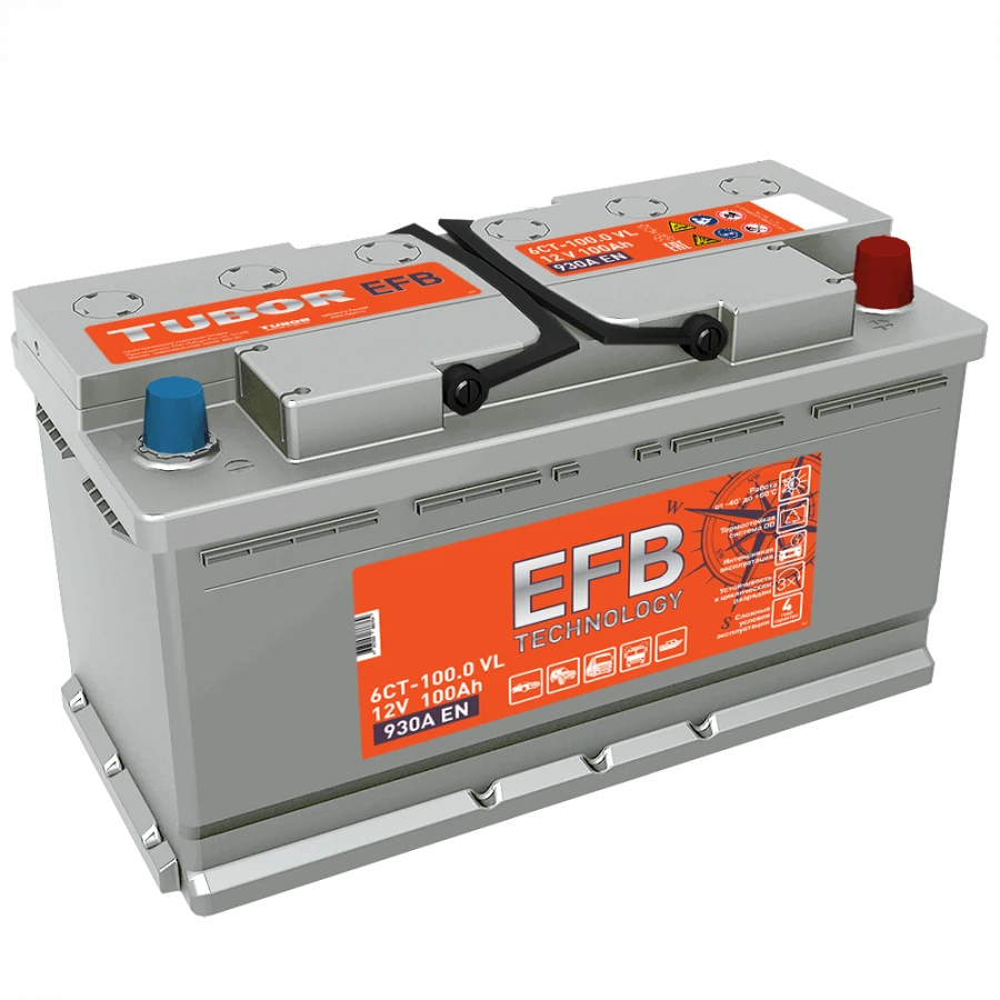 Accumulator battery starter lead-acid TUBOR EFB 6ST-100.1(0) VL