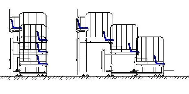 Telescopic telescopic grandstand with mechanical transformation drive of "TTMP" type