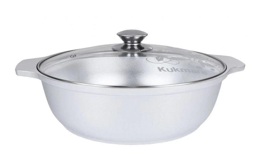 Frying pan 3l (uncoated) cast aluminium Kukmara TM, with glass lid