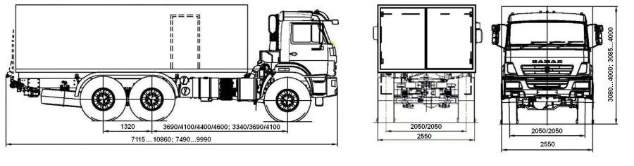 Trucks with lifting board type 1714 mod: 1714-0000010-KA4 on the basis of chassis and vehicles KAMAZ mod. 43118-50, 43118-37, 53