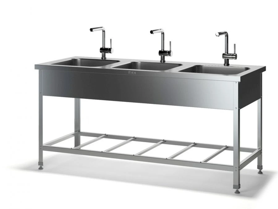 Table with solid drawn sinks VMRC-N without stainless steel edge